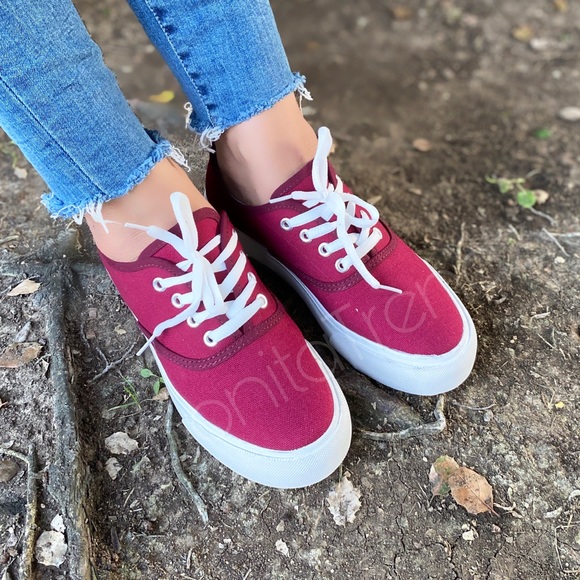 Canvas Burgundy Lace Up Sneakers - Picture 4 of 4